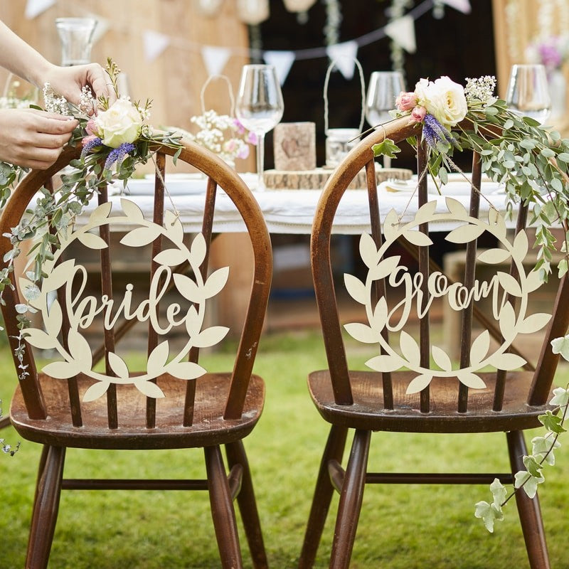 Rustic Chair Signs Bride and Groom Boho