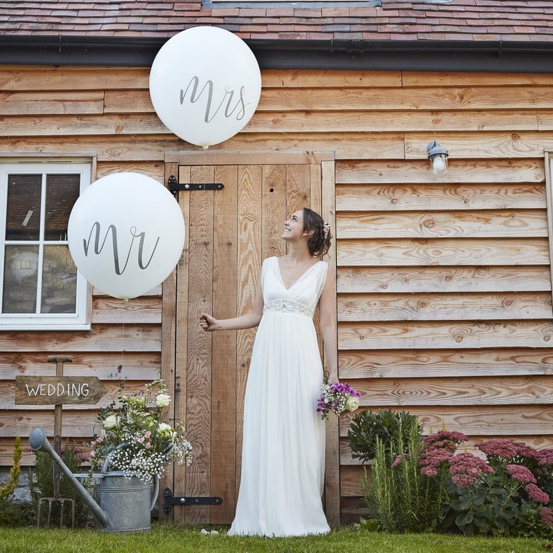 White Mr and Mrs Balloons for Wedding Photos 