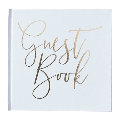 White Guest Book with Gold Writing Traditional