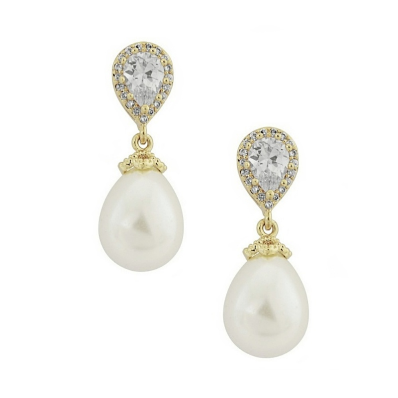 Leslie Pearl Bridal Earrings in Gold
