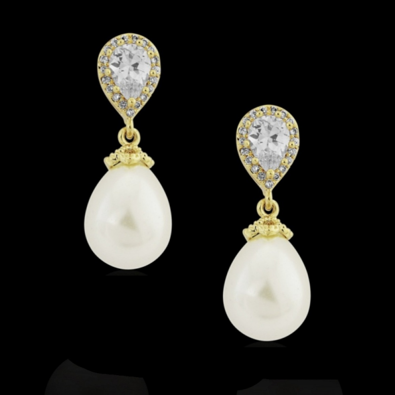 Leslie Pearl Bridal Earrings in Gold
