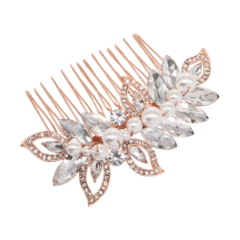 Mila Pearl Shimmer Hair Comb Rose Gold