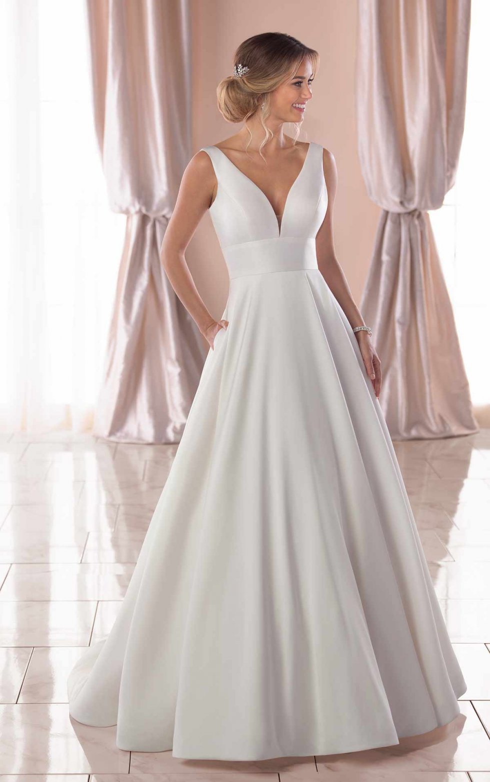 Simple Plus Size wedding dress with V Neckline