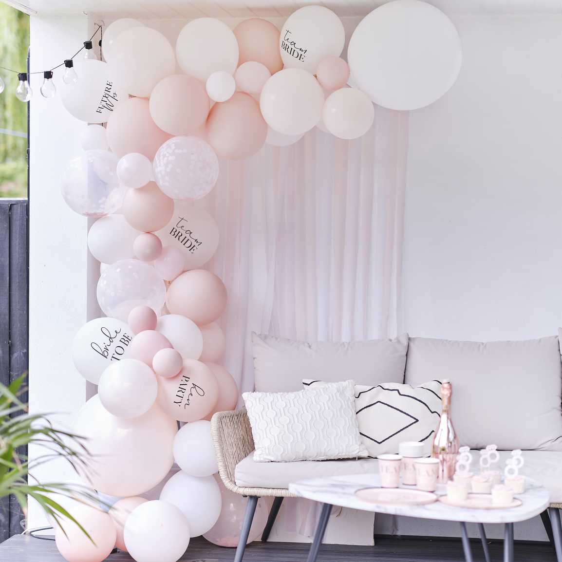 White, Pink and Confetti Hen Party Balloon Arch Kit