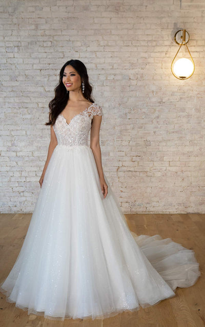 Plus size lace wedding dress with sparkle